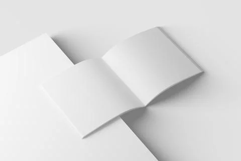 Square Brochure Magazine 3D Rendering White Blank Mockup Stock Illustration
