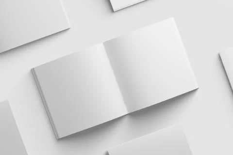 Square Brochure Magazine 3D Rendering White Blank Mockup Stock Illustration