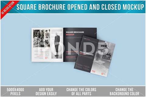 Square Brochure Mockup Opened and Closed PSD Template
