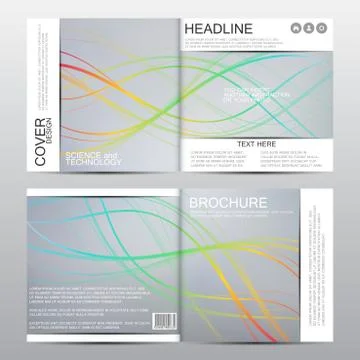 Square brochure template. Backdrop of wavy lines. Abstract vector background Stock Illustration