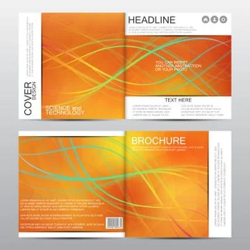 Square brochure template. Backdrop of wavy lines. Abstract vector background Stock Illustration