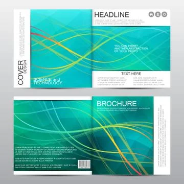 Square brochure template. Backdrop of wavy lines. Abstract vector background Stock Illustration