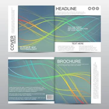 Square brochure template. Backdrop of wavy lines. Abstract vector background Stock Illustration