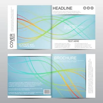 Square brochure template. Backdrop of wavy lines. Abstract vector background Stock Illustration