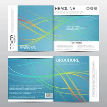 Square brochure template. Backdrop of wavy lines. Abstract vector background Stock Illustration
