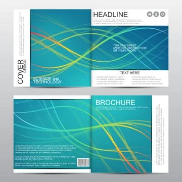 Square brochure template. Backdrop of wavy lines. Abstract vector background Stock Illustration