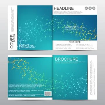 Square brochure template with molecular structure. Geometric abstract background Stock Illustration