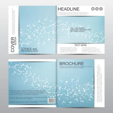 Square brochure template with molecular structure. Geometric abstract background Stock Illustration
