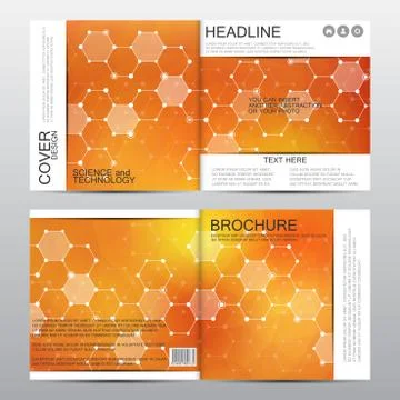 Square brochure template with molecular structure. Geometric abstract background Stock Illustration