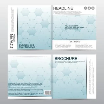 Square brochure template with molecular structure. Geometric abstract background Stock Illustration