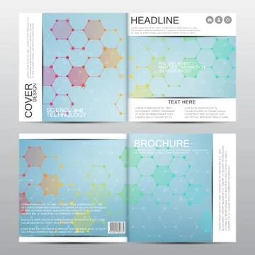 Square brochure template with molecular structure. Geometric abstract background Stock Illustration