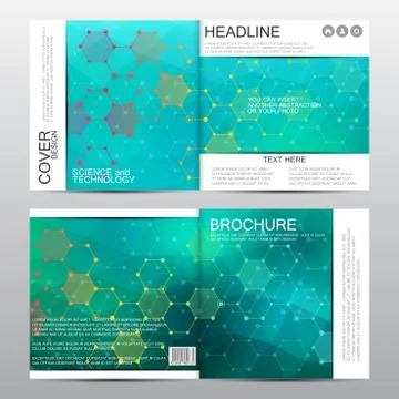 Square brochure template with molecular structure. Geometric abstract background Stock Illustration