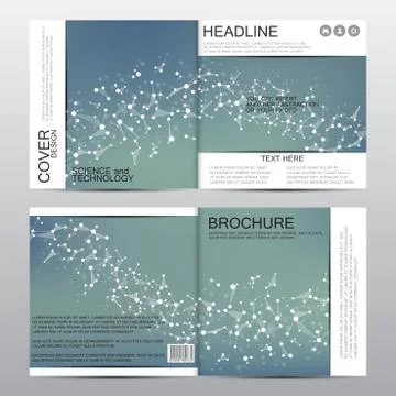 Square brochure template with molecular structure. Geometric abstract background Stock Illustration