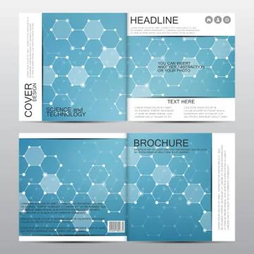 Square brochure template with molecular structure. Geometric abstract background Stock Illustration