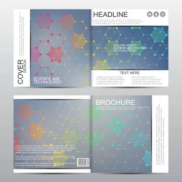 Square brochure template with molecular structure. Geometric abstract background Stock Illustration