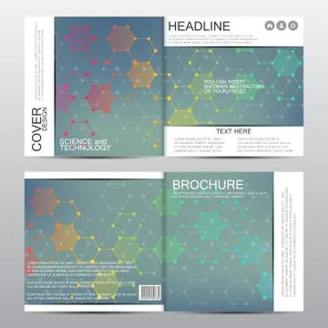 Square brochure template with molecular structure. Geometric abstract background Stock Illustration