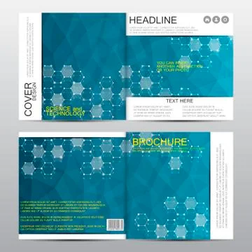 Square brochure template with molecular structure. Geometric abstract background Stock Illustration