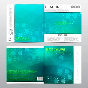 Square brochure template with molecular structure. Geometric abstract background Stock Illustration