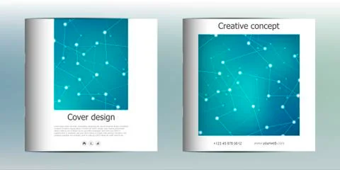 Square brochure template with structure of molecular particles and atom Stock Illustration