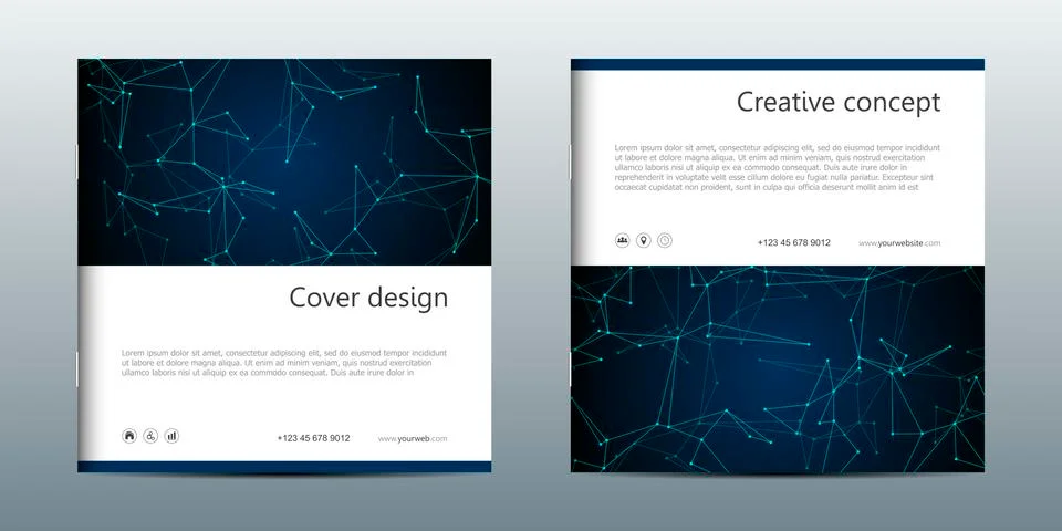 Square brochure template with structure of molecular particles and atom Stock Illustration