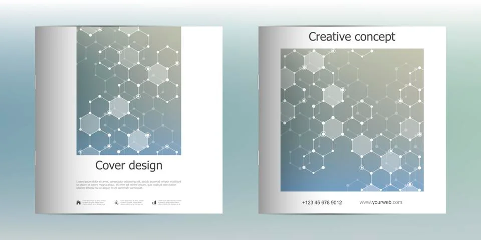 Square brochure template with structure of molecular particles and atom Stock Illustration