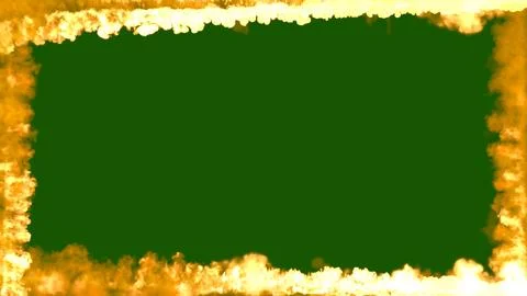 Square burning fire frame for content on green chromakey Illustrazione stock