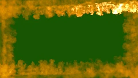 Square burning fire frame on green chromakey, isolated - object 3D rendering 스톡 일러스트