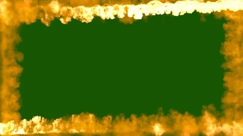 Square burning fire frame on green chromakey, isolated - object 3D rendering Illustrazione stock