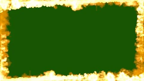 Square burning fire frame on green chromakey, isolated - object 3D rendering 스톡 일러스트