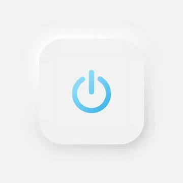 A square button with a blue power symbol on a white background. 스톡 일러스트