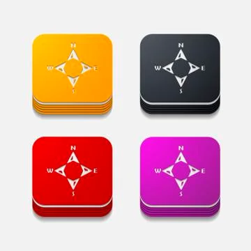 Square button: compass Stock Illustration
