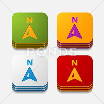 Square button: compass Stock-Illustration