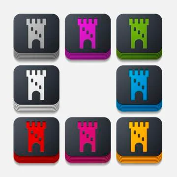 Square button: fortress Stock Illustration