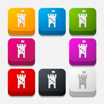 Square button: fortress Stock Illustration