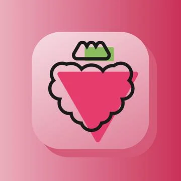 Square button raspberry fruit outline icon, pink berry. Flat symbol sign vector Stock Illustration