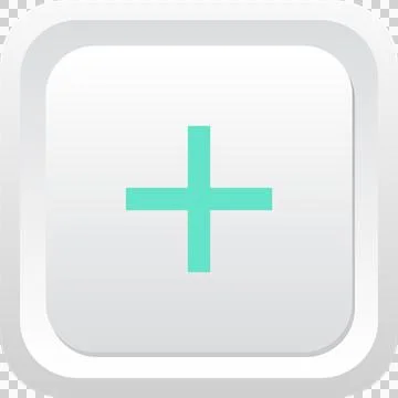 A square button with rounded corners features a plus symbol at the center o.. イラスト素材