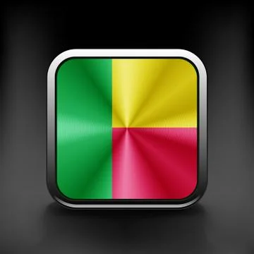 Square button series - Benin flag national travel icon country symbol button Stock Illustration
