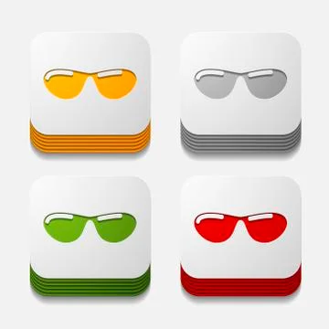 Square button: sunglasses Stock Illustration