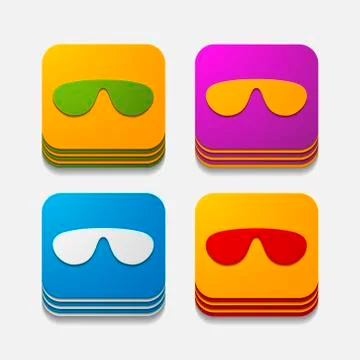 Square button: sunglasses Stock Illustration
