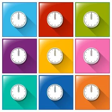 Square buttons with clocks Stock Illustration