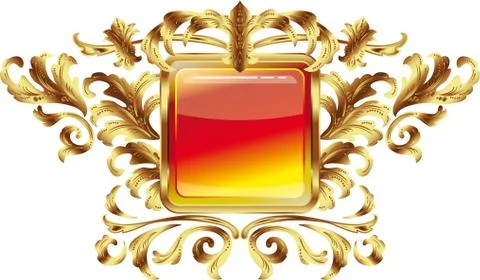 Square buttons on the frame of gold heraldic branches isolated on a white bac Stock Illustration