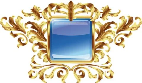 Square buttons on the frame of gold heraldic branches isolated on a white bac Stock Illustration