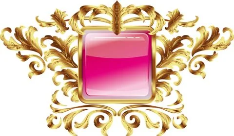 Square buttons on the frame of gold heraldic branches isolated on a white bac Stock Illustration