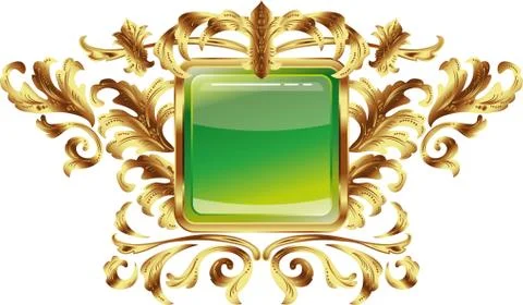Square buttons on the frame of gold heraldic branches isolated on a white bac Stock Illustration