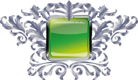 Square buttons on the frame of silver heraldic branches  isolated on a white  Stock Illustration