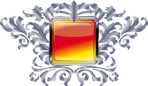 Square buttons on the frame of silver heraldic branches  isolated on a white  Stock Illustration