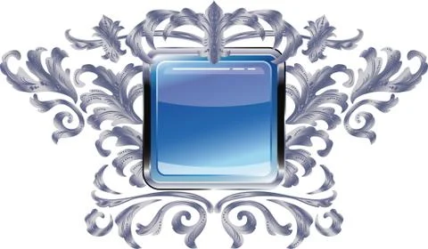 Square buttons on the frame of silver heraldic branches  isolated on a white  Stock Illustration
