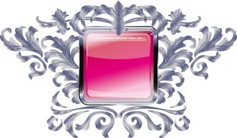 Square buttons on the frame of silver heraldic branches  isolated on a white  Stock Illustration