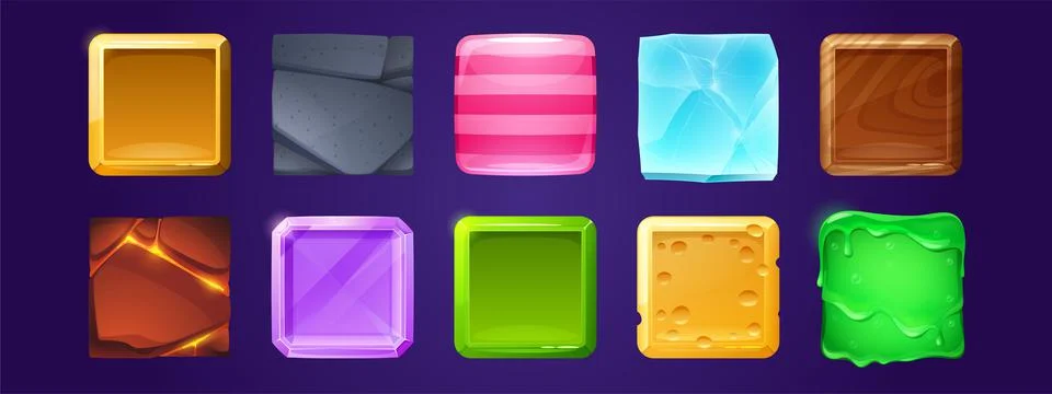 Square buttons for game with different textures Stock Illustration