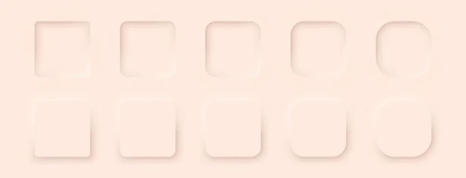 Square buttons in a neomorphic style. A set of beige-colored user interface 스톡 일러스트